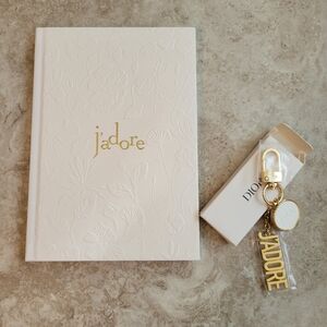 Dior J'adore Cream and Gold Embossed Notebook with Keychain